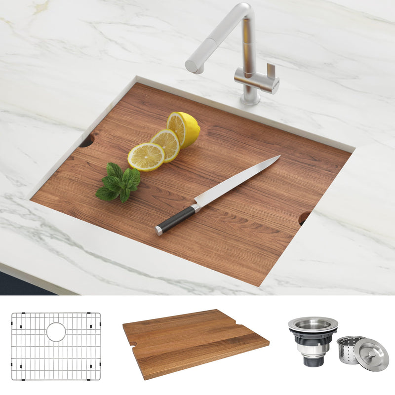 Ruvati 23" Workstation Ledge Bar Prep Kitchen Sink Undermount 16 Gauge Stainless Steel Single Bowl - RVH8308 - Model Bath