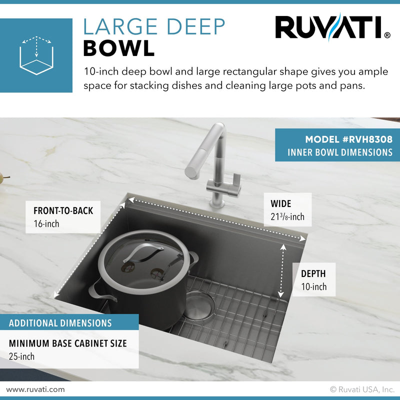 Ruvati 23" Workstation Ledge Bar Prep Kitchen Sink Undermount 16 Gauge Stainless Steel Single Bowl - RVH8308 - Model Bath