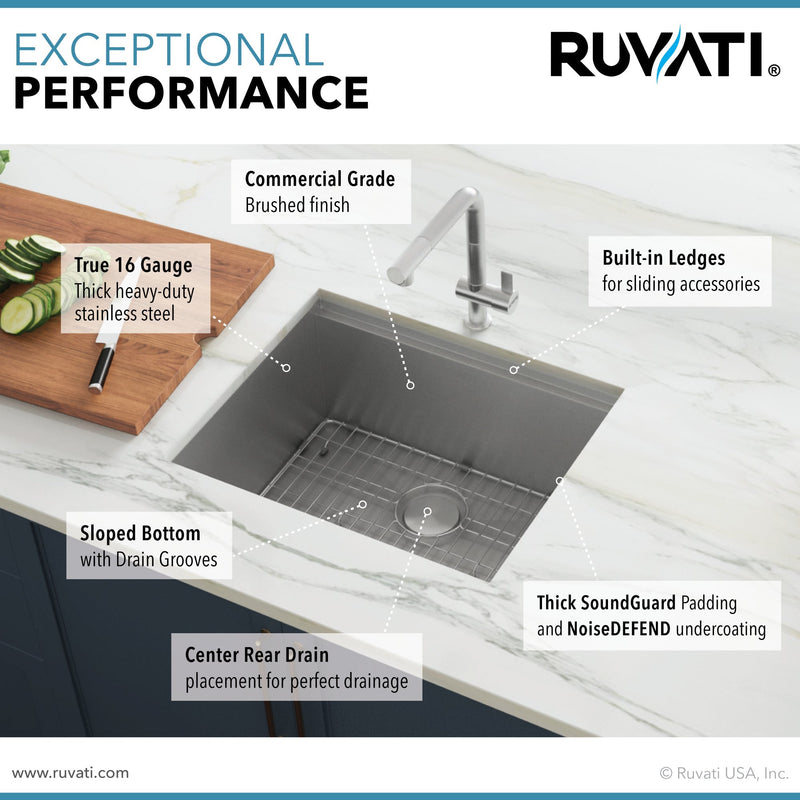 Ruvati 23" Workstation Ledge Bar Prep Kitchen Sink Undermount 16 Gauge Stainless Steel Single Bowl - RVH8308 - Model Bath