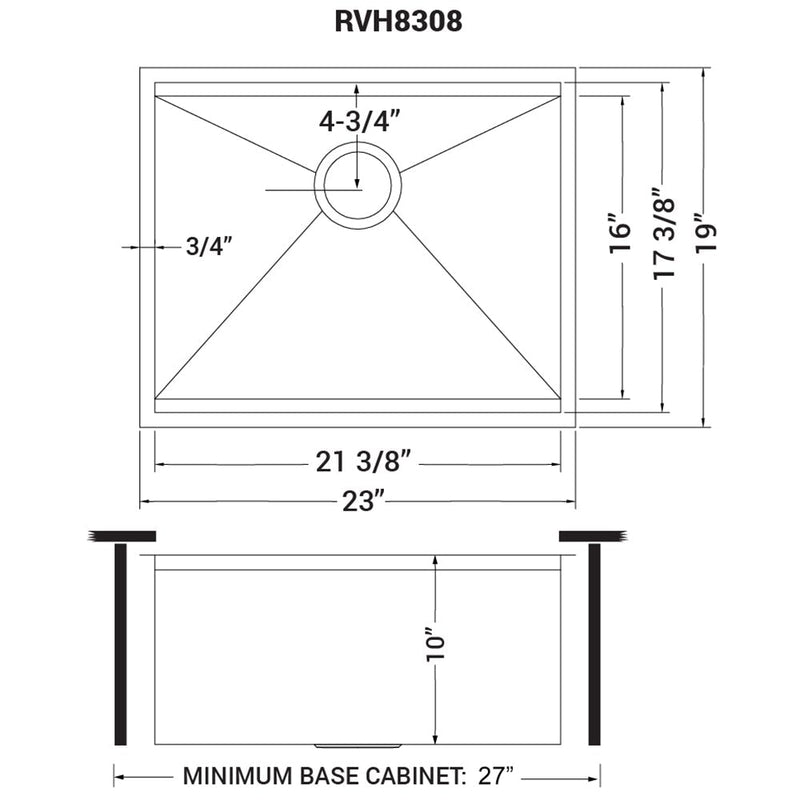 Ruvati 23" Workstation Ledge Bar Prep Kitchen Sink Undermount 16 Gauge Stainless Steel Single Bowl - RVH8308 - Model Bath