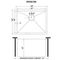 Ruvati 23" x 18" x 12" Deep Laundry Utility Sink Undermount 16 Gauge Stainless Steel - RVU6100 - Model Bath