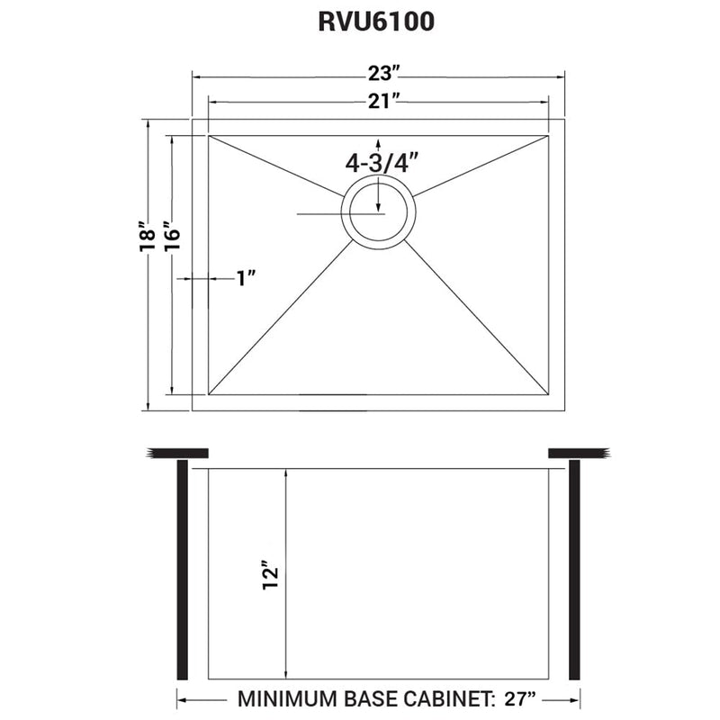 Ruvati 23" x 18" x 12" Deep Laundry Utility Sink Undermount 16 Gauge Stainless Steel - RVU6100 - Model Bath
