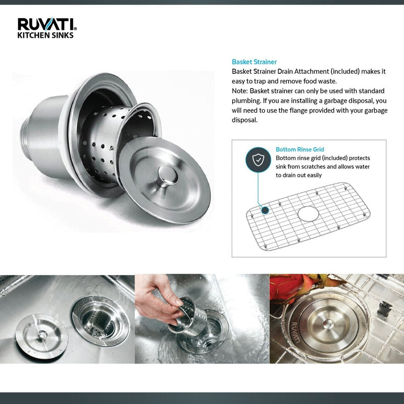Ruvati 23" x 18" x 12" Deep Laundry Utility Sink Undermount 16 Gauge Stainless Steel - RVU6100 - Model Bath