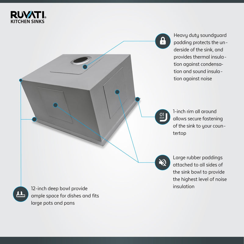 Ruvati 23" x 18" x 12" Deep Laundry Utility Sink Undermount 16 Gauge Stainless Steel - RVU6100 - Model Bath