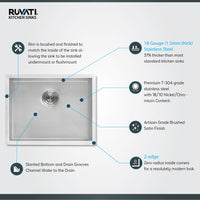 Ruvati 23" x 18" x 12" Deep Laundry Utility Sink Undermount 16 Gauge Stainless Steel - RVU6100 - Model Bath