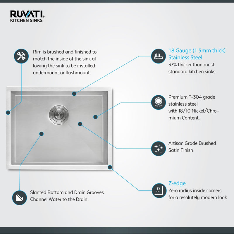 Ruvati 23" x 18" x 12" Deep Laundry Utility Sink Undermount 16 Gauge Stainless Steel - RVU6100 - Model Bath