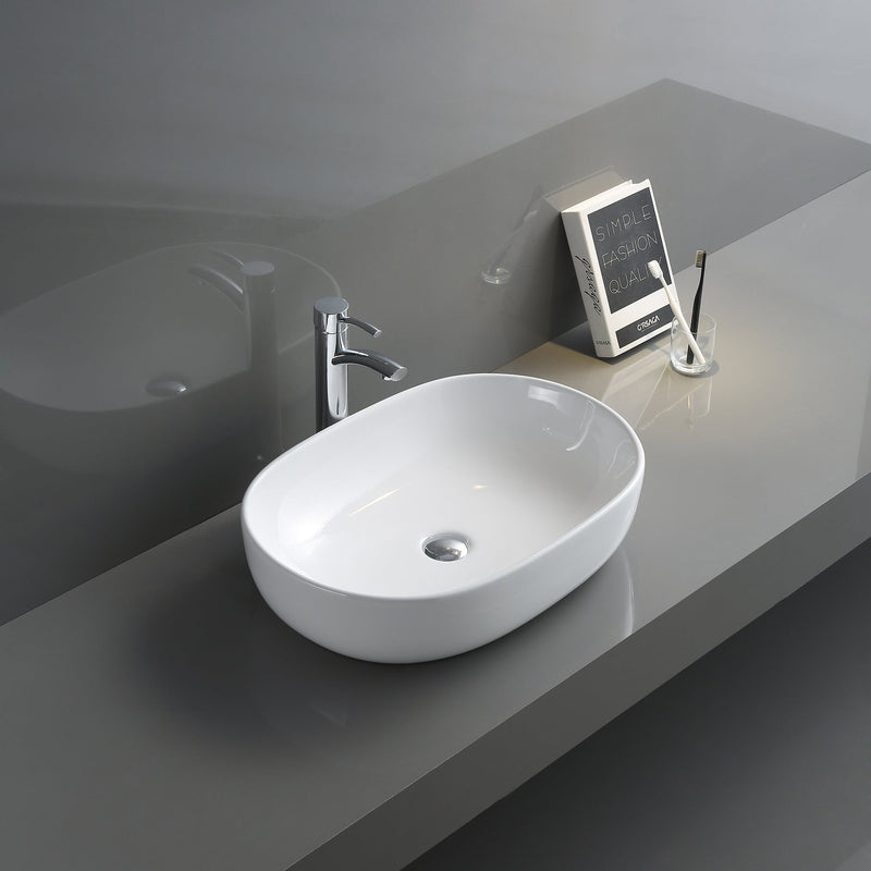 Ruvati 24" x 16" Bathroom Vessel Sink White Oval Above Vanity Countertop Porcelain Ceramic - RVB0424 - Model Bath