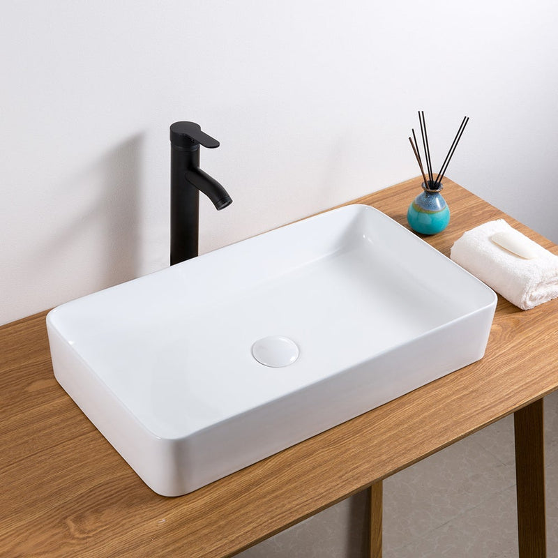 Ruvati 24" x 16" Bathroom Vessel Sink White Rectangular Above Counter Porcelain Ceramic - RVB2416 - Model Bath