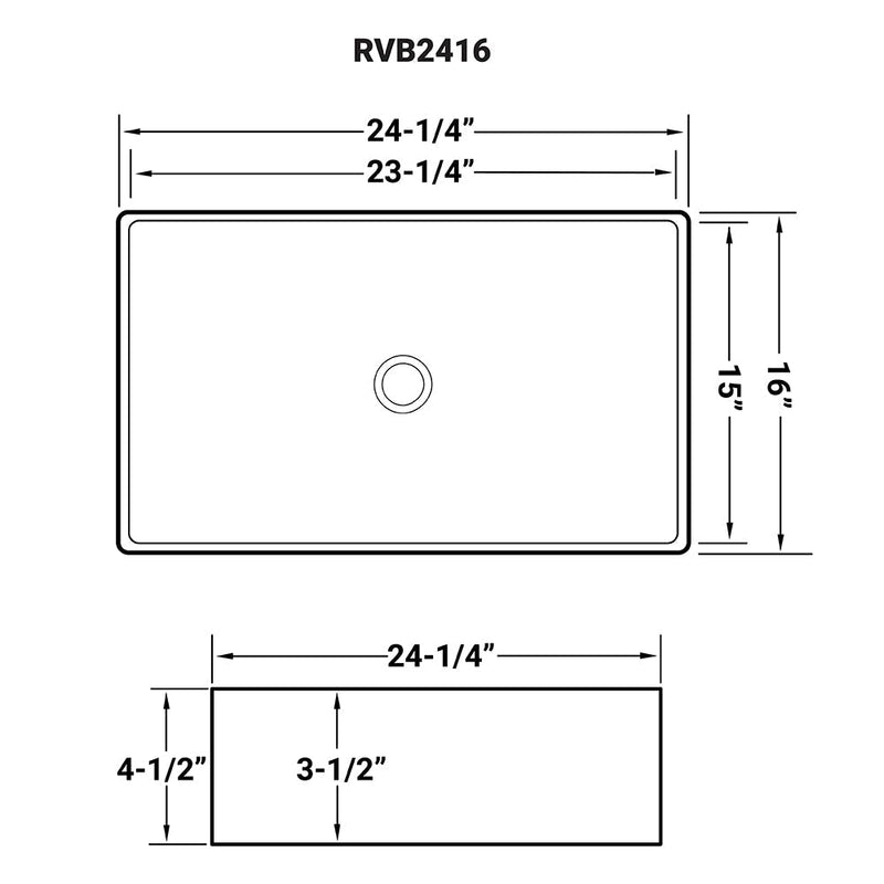 Ruvati 24" x 16" Bathroom Vessel Sink White Rectangular Above Counter Porcelain Ceramic - RVB2416 - Model Bath