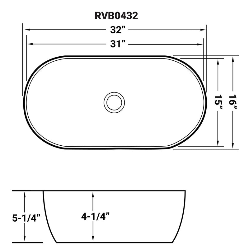 Ruvati 32" x 16" Bathroom Vessel Sink White Oval Above Counter Vanity Porcelain Ceramic - RVB0432 - Model Bath
