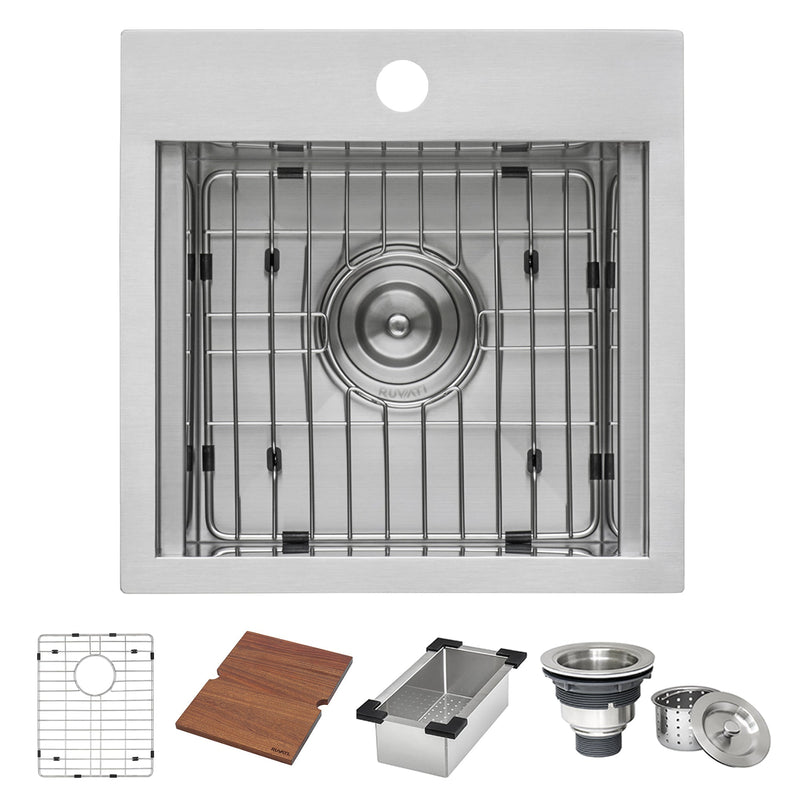Ruvati Outdoor BBQ Workstation Sink 15" x 15" Topmount Marine Grade T316 Stainless Steel RV Boat Tiny Home - RVQ5215 - Model Bath