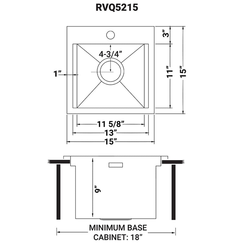 Ruvati Outdoor BBQ Workstation Sink 15" x 15" Topmount Marine Grade T316 Stainless Steel RV Boat Tiny Home - RVQ5215 - Model Bath