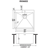 Ruvati Topmount Laundry 22" x 22" x 12" Deep Utility Sink 16 Gauge Stainless Steel - RVU6022 - Model Bath