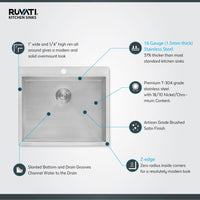 Ruvati Topmount Laundry Utility Sink 25" x 22" x 12" Deep 16 Gauge Stainless Steel - RVU6010 - Model Bath