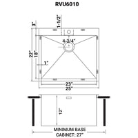 Ruvati Topmount Laundry Utility Sink 25" x 22" x 12" Deep 16 Gauge Stainless Steel - RVU6010 - Model Bath