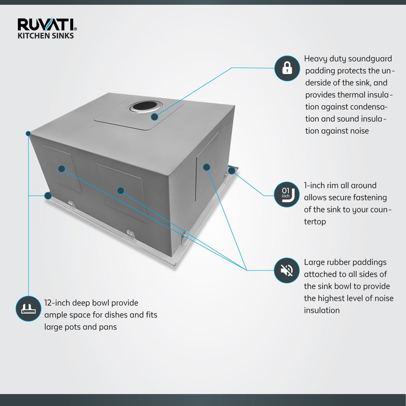 Ruvati Topmount Laundry Utility Sink 25" x 22" x 12" Deep 16 Gauge Stainless Steel - RVU6010 - Model Bath