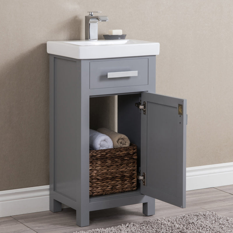 Water Creation 18" MDF Single Bowl Ceramics Top Vanity with Single Door - Model Bath