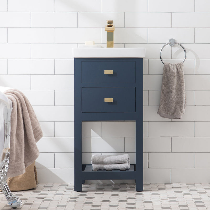 Water Creation 18" MDF Single Bowl Ceramics Top Vanity with U Shape Drawer From The VERA Collection VERA18 - Model Bath