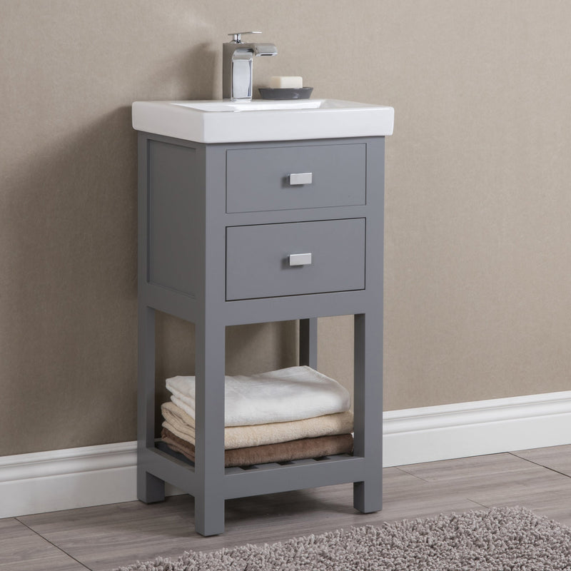 Water Creation 18" MDF Single Bowl Ceramics Top Vanity with U Shape Drawer From The VERA Collection VERA18 - Model Bath