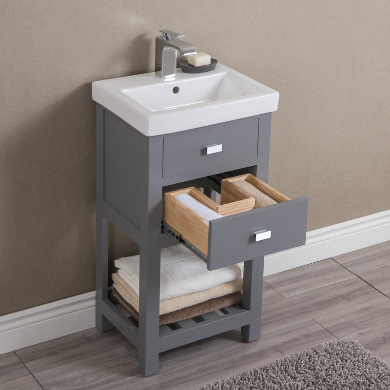 Water Creation 18" MDF Single Bowl Ceramics Top Vanity with U Shape Drawer From The VERA Collection VERA18 - Model Bath