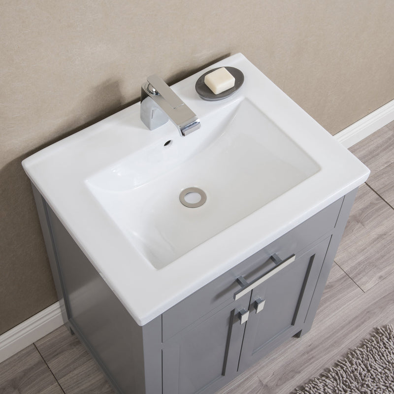 Water Creation 24" Cashmere Grey MDF Single Bowl Ceramics Top Vanity with Double Door From The MYRA Collection MYRA24G - Model Bath