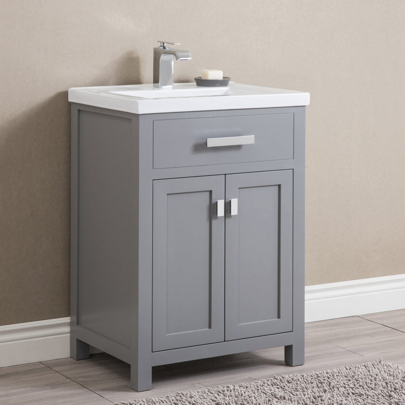 Water Creation 24" Cashmere Grey MDF Single Bowl Ceramics Top Vanity with Double Door From The MYRA Collection MYRA24G - Model Bath