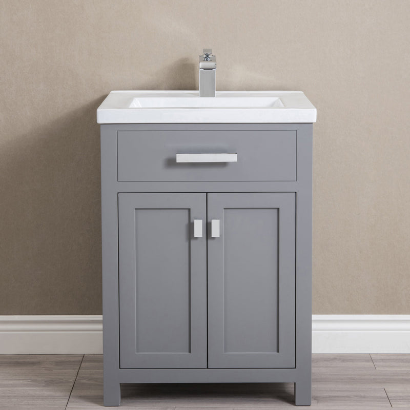 Water Creation 24" Cashmere Grey MDF Single Bowl Ceramics Top Vanity with Double Door From The MYRA Collection MYRA24G - Model Bath