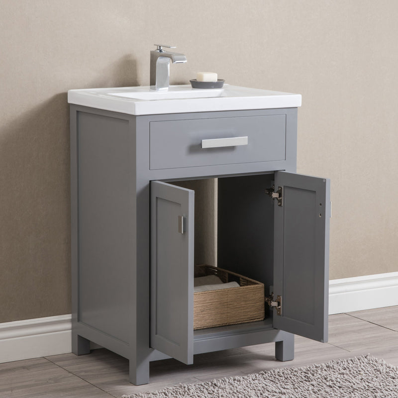 Water Creation 24" Cashmere Grey MDF Single Bowl Ceramics Top Vanity with Double Door From The MYRA Collection MYRA24G - Model Bath
