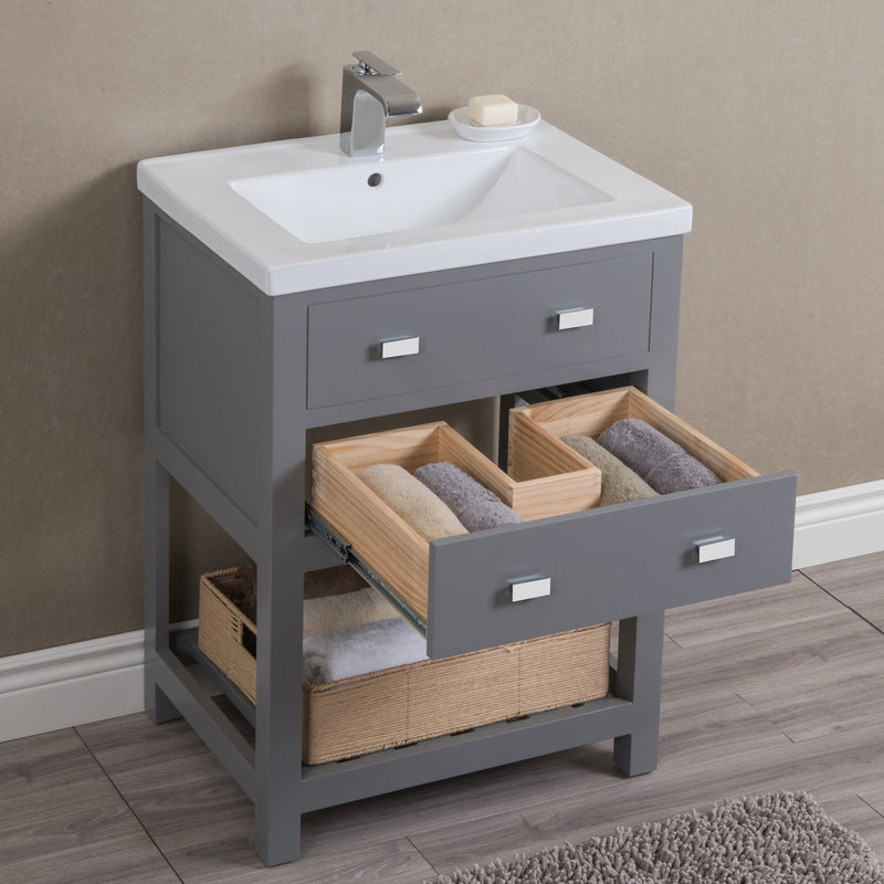 Water Creation 24" Cashmere Grey MDF Single Bowl Ceramics Top Vanity with U Shape Drawer From The VIOLA Collection VIOLA24G - Model Bath