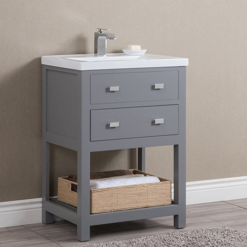 Water Creation 24" Cashmere Grey MDF Single Bowl Ceramics Top Vanity with U Shape Drawer From The VIOLA Collection VIOLA24G - Model Bath