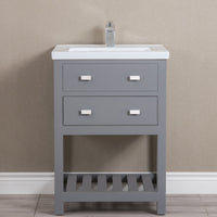 Water Creation 24" Cashmere Grey MDF Single Bowl Ceramics Top Vanity with U Shape Drawer From The VIOLA Collection VIOLA24G - Model Bath