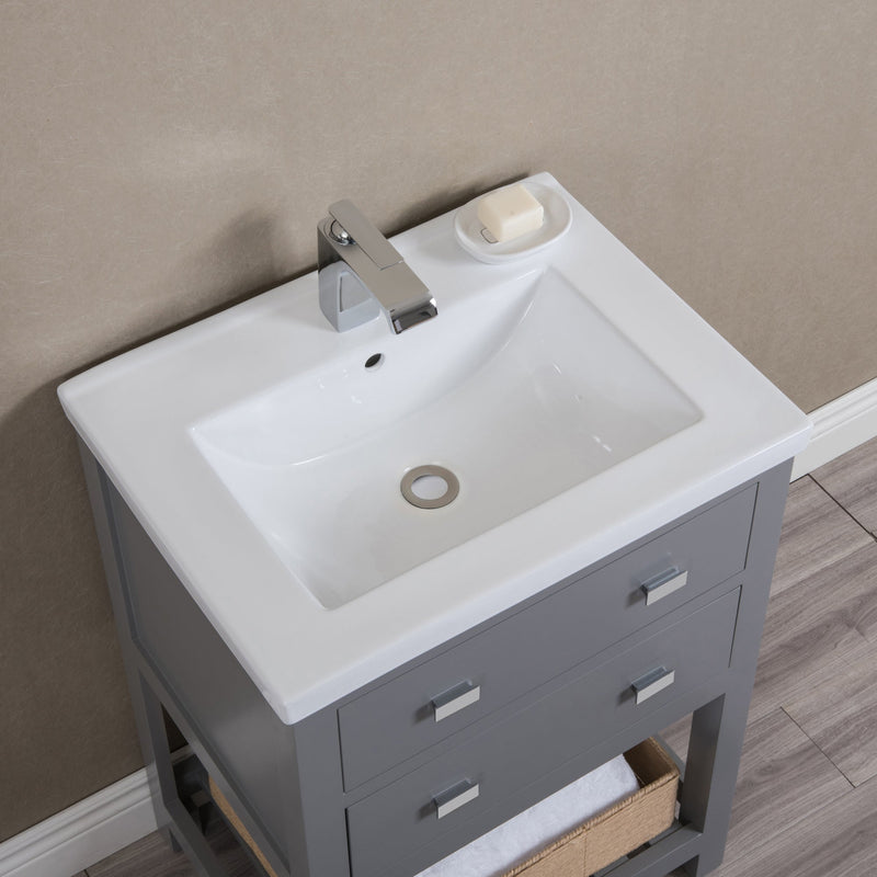 Water Creation 24" Cashmere Grey MDF Single Bowl Ceramics Top Vanity with U Shape Drawer From The VIOLA Collection VIOLA24G - Model Bath