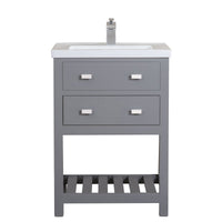 Water Creation 24" Cashmere Grey MDF Single Bowl Ceramics Top Vanity with U Shape Drawer From The VIOLA Collection VIOLA24G - Model Bath