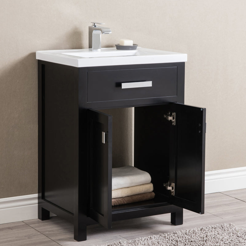 Water Creation 24" Espresso MDF Single Bowl Ceramics Top Vanity with Double Door From The MYRA Collection MYRA24E - Model Bath