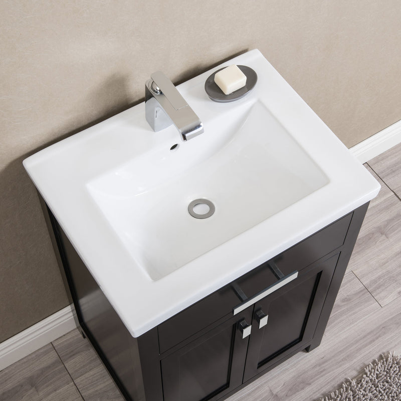 Water Creation 24" Espresso MDF Single Bowl Ceramics Top Vanity with Double Door From The MYRA Collection MYRA24E - Model Bath