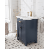 Water Creation 24" Monarch Blue MDF Single Bowl Ceramics Top Vanity with Double Door From The MYRA Collection MYRA24MB - Model Bath