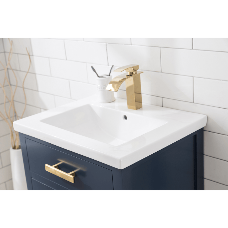Water Creation 24" Monarch Blue MDF Single Bowl Ceramics Top Vanity with Double Door From The MYRA Collection MYRA24MB - Model Bath