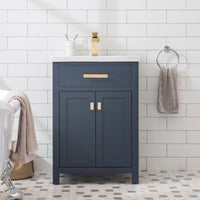 Water Creation 24" Monarch Blue MDF Single Bowl Ceramics Top Vanity with Double Door From The MYRA Collection MYRA24MB - Model Bath