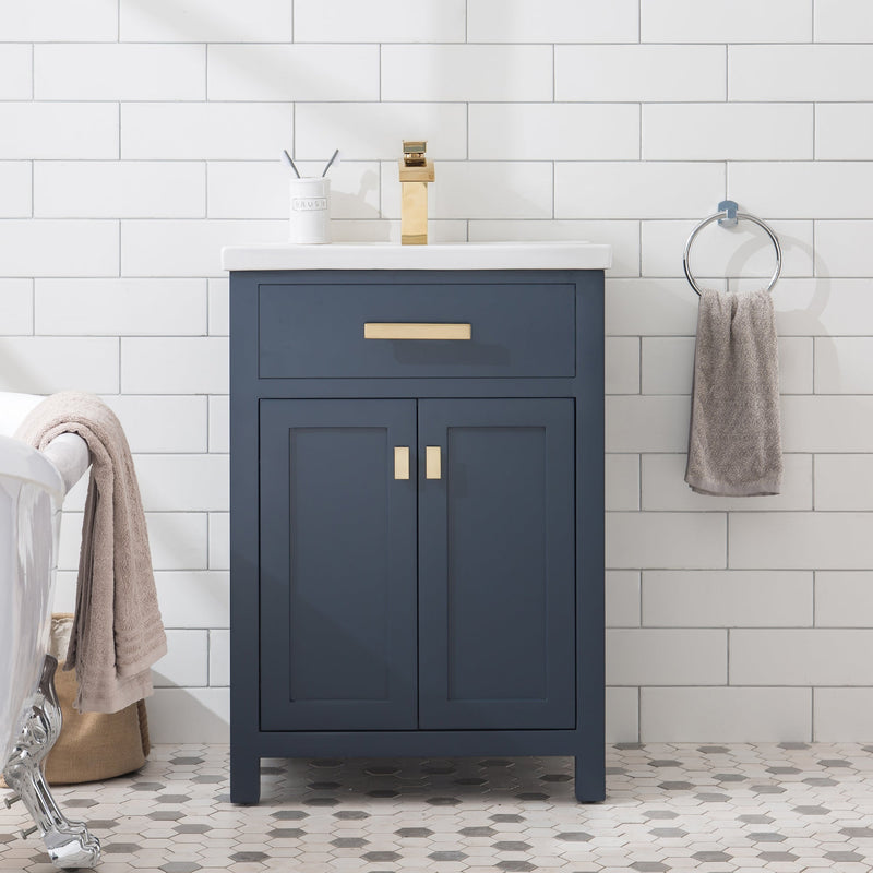 Water Creation 24" Monarch Blue MDF Single Bowl Ceramics Top Vanity with Double Door From The MYRA Collection MYRA24MB - Model Bath