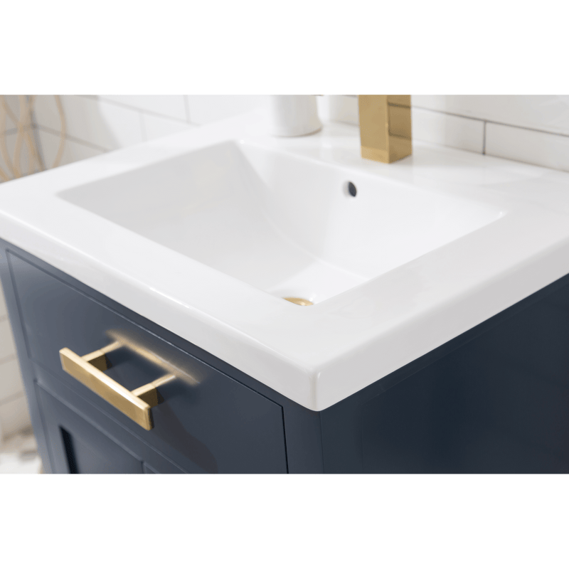 Water Creation 24" Monarch Blue MDF Single Bowl Ceramics Top Vanity with Double Door From The MYRA Collection MYRA24MB - Model Bath
