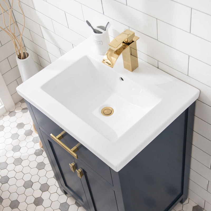 Water Creation 24" Monarch Blue MDF Single Bowl Ceramics Top Vanity with Double Door From The MYRA Collection MYRA24MB - Model Bath