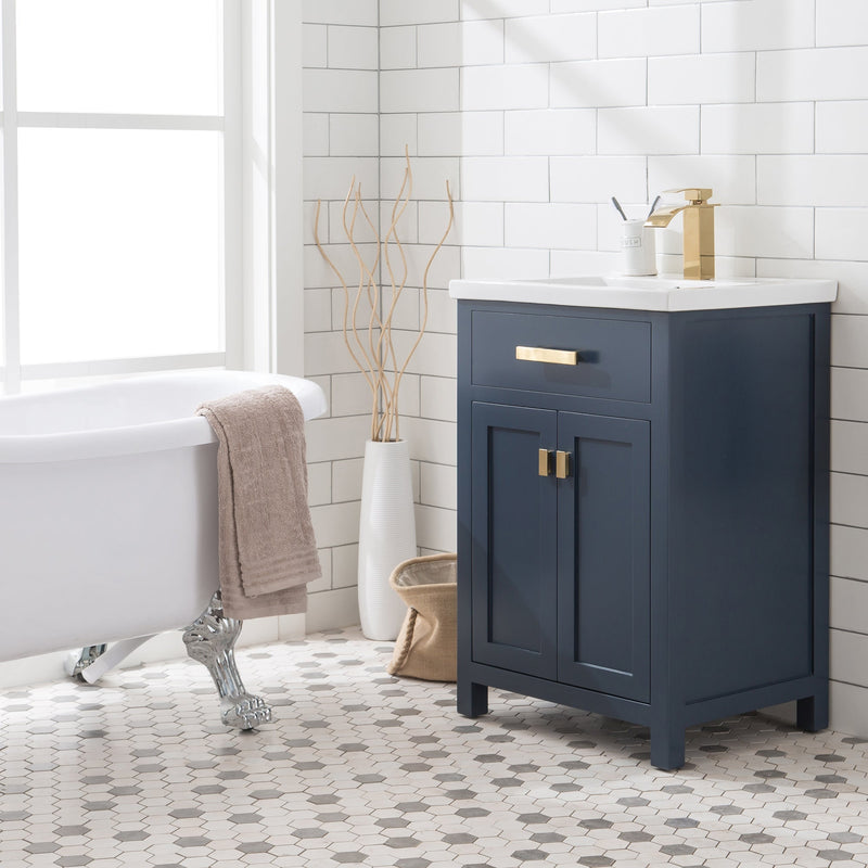 Water Creation 24" Monarch Blue MDF Single Bowl Ceramics Top Vanity with Double Door From The MYRA Collection MYRA24MB - Model Bath