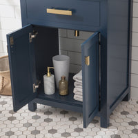 Water Creation 24" Monarch Blue MDF Single Bowl Ceramics Top Vanity with Double Door From The MYRA Collection MYRA24MB - Model Bath