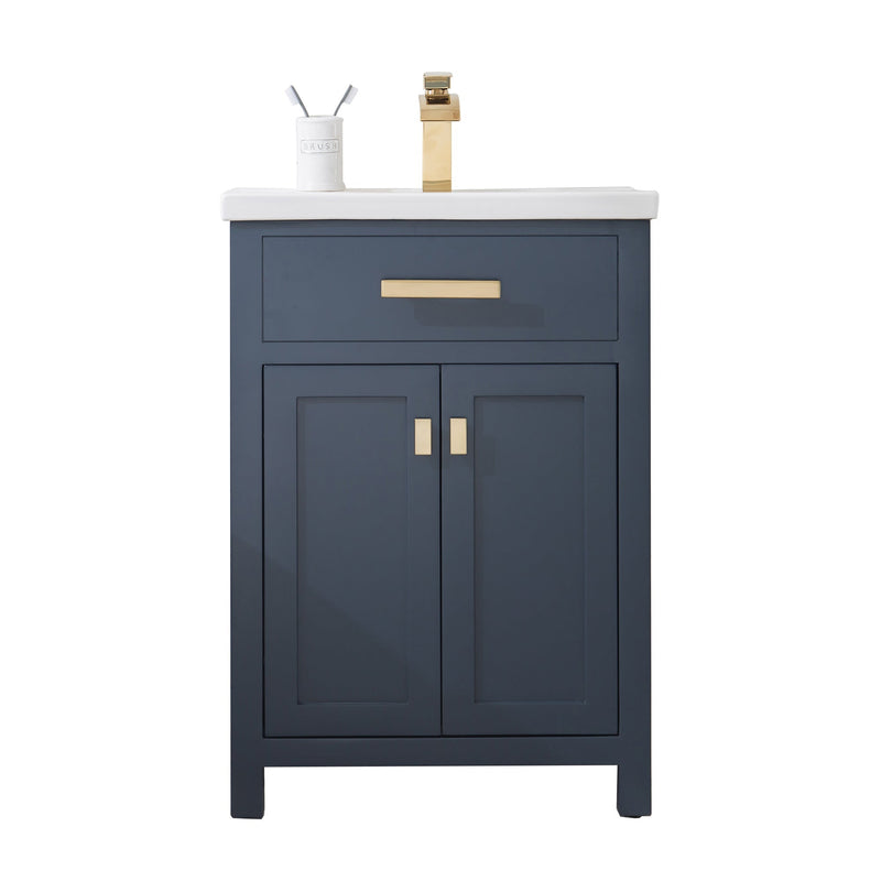 Water Creation 24" Monarch Blue MDF Single Bowl Ceramics Top Vanity with Double Door From The MYRA Collection MYRA24MB - Model Bath