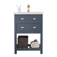 Water Creation 24" Monarch Blue MDF Single Bowl Ceramics Top Vanity with U Shape Drawer From The VIOLA Collection VIOLA24MB - Model Bath
