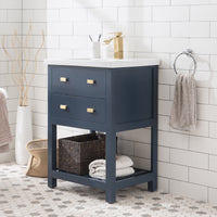 Water Creation 24" Monarch Blue MDF Single Bowl Ceramics Top Vanity with U Shape Drawer From The VIOLA Collection VIOLA24MB - Model Bath