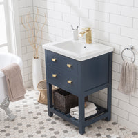 Water Creation 24" Monarch Blue MDF Single Bowl Ceramics Top Vanity with U Shape Drawer From The VIOLA Collection VIOLA24MB - Model Bath