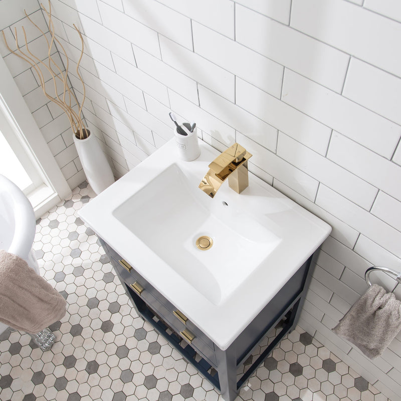 Water Creation 24" Monarch Blue MDF Single Bowl Ceramics Top Vanity with U Shape Drawer From The VIOLA Collection VIOLA24MB - Model Bath
