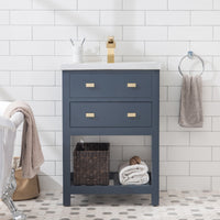 Water Creation 24" Monarch Blue MDF Single Bowl Ceramics Top Vanity with U Shape Drawer From The VIOLA Collection VIOLA24MB - Model Bath
