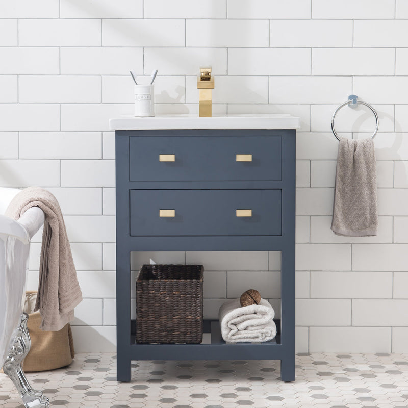Water Creation 24" Monarch Blue MDF Single Bowl Ceramics Top Vanity with U Shape Drawer From The VIOLA Collection VIOLA24MB - Model Bath